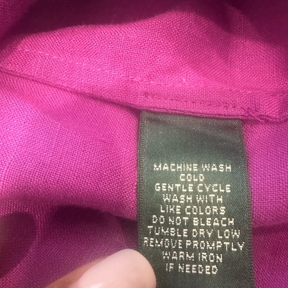 Lauren Ralph Lauren Blouse Women’s  L Purple 100% Linen Roll Tab Sleeve Tunic - Picture 4 of 8